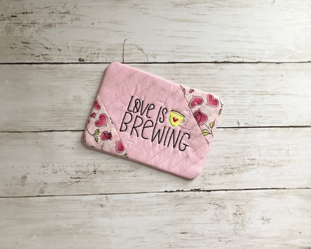 "Pink Rosebud" Mug Rug Coasters