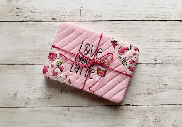 "Pink Rosebud" Mug Rug Coasters