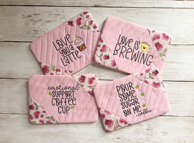 "Pink Rosebud" Mug Rug Coasters