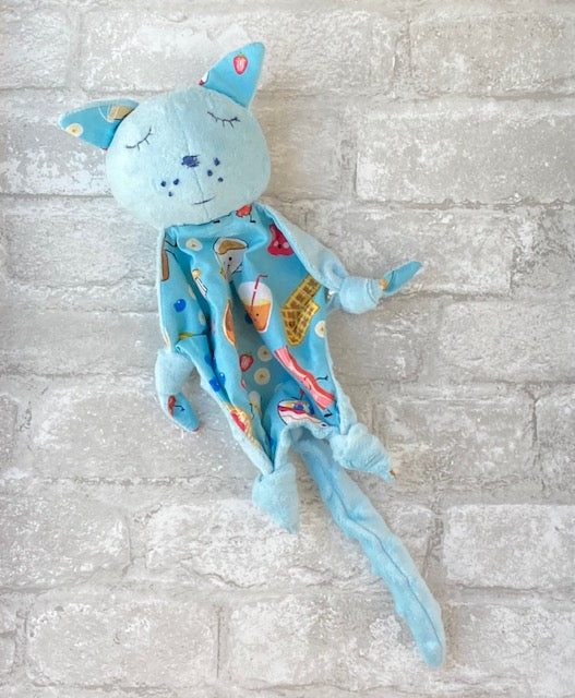 Here Kitty Kitty Baby Blankie Rattle in Blue
