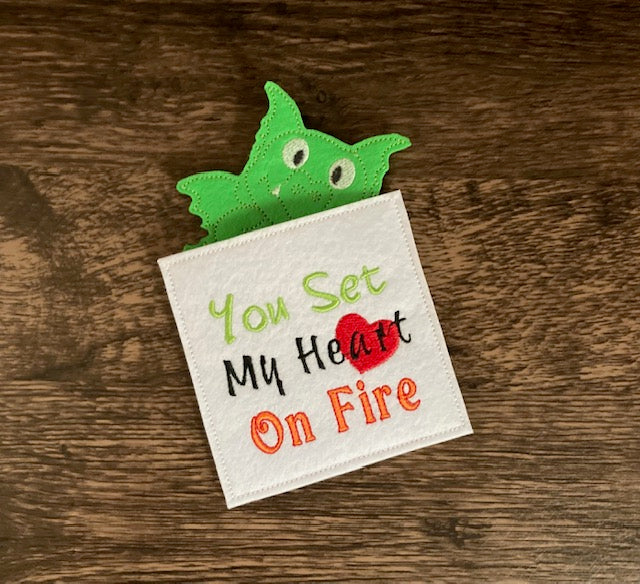"Light my heart on fire" Valentine Card with Dragon Finger Puppet