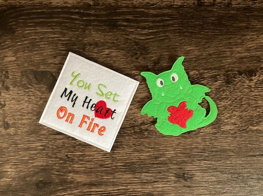 "Light my heart on fire" Valentine Card with Dragon Finger Puppet